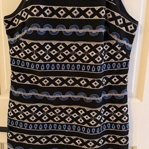 White House Black Market Black Dress with Gold Embroidery